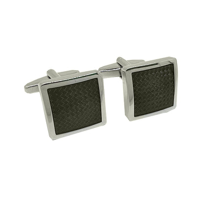 Silver/Black Carbon Fibre Square Cuff Links
