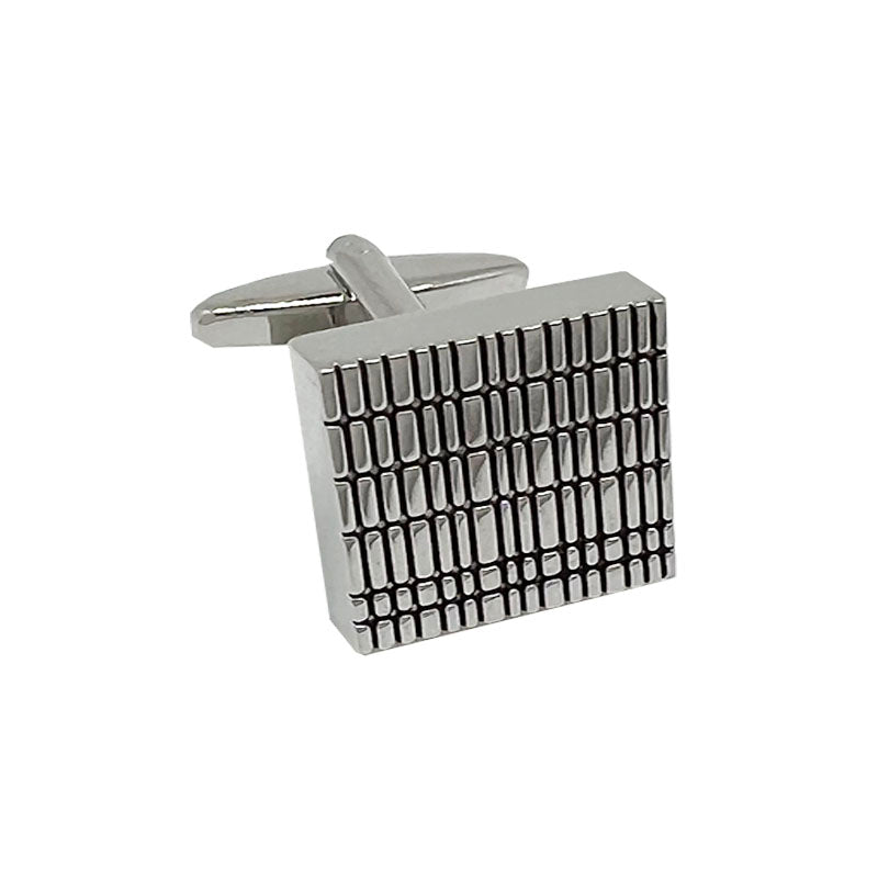 Silver Square Grated Striped Cuff Links