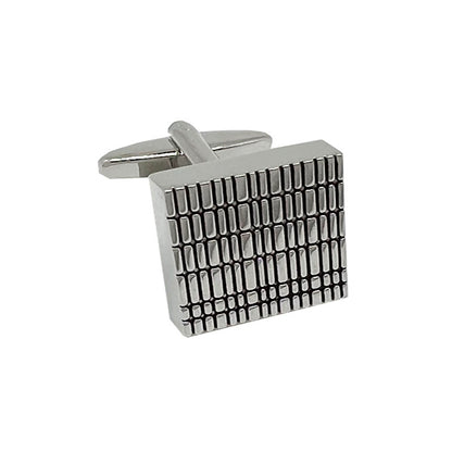 Silver Square Grated Striped Cuff Links