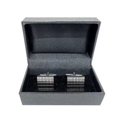 Silver Square Grated Striped Cuff Links
