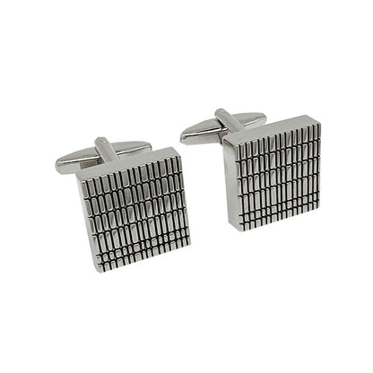 Silver Square Grated Striped Cuff Links