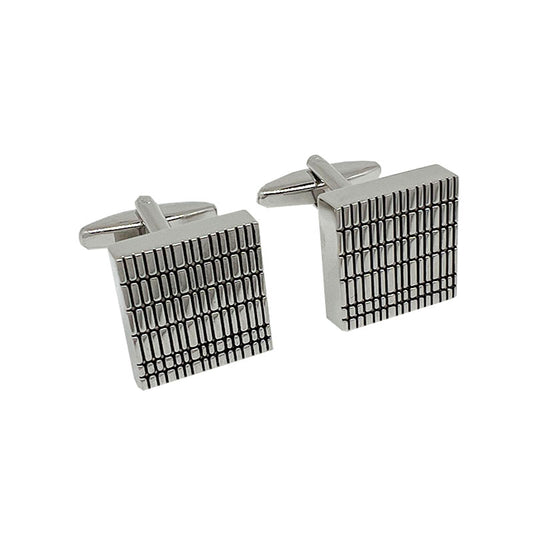 Silver Square Grated Striped Cuff Links