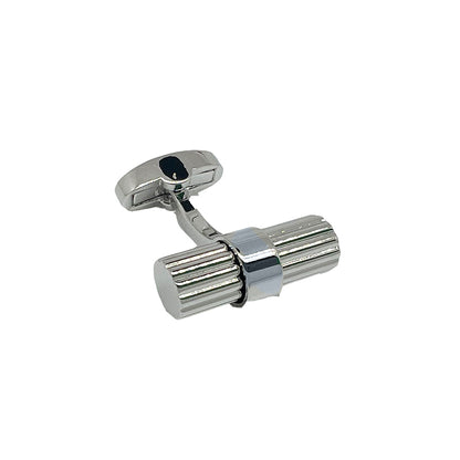 Silver Barrel Ribbed Cuff Links