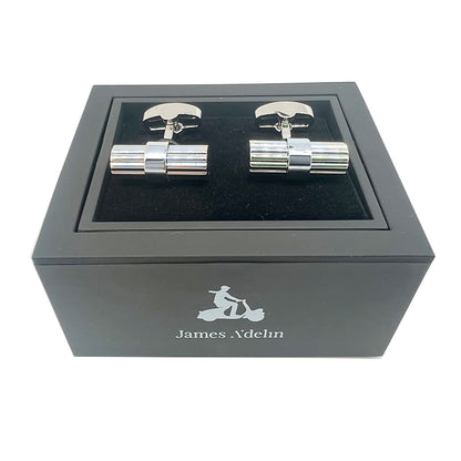 Silver Barrel Ribbed Cuff Links