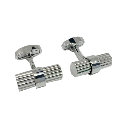 Silver Barrel Ribbed Cuff Links