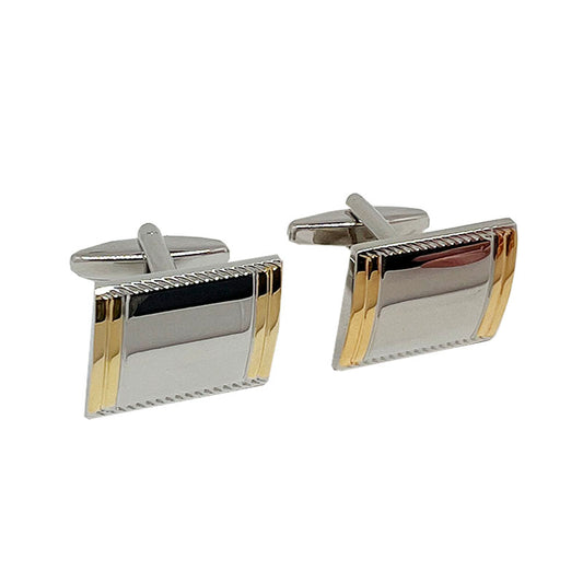 Silver/Gold Striped Rectangle Cuff Links