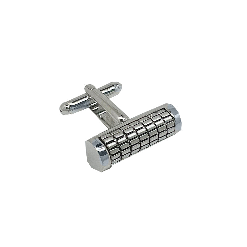 Silver Barrel Ribbed Cuff Links