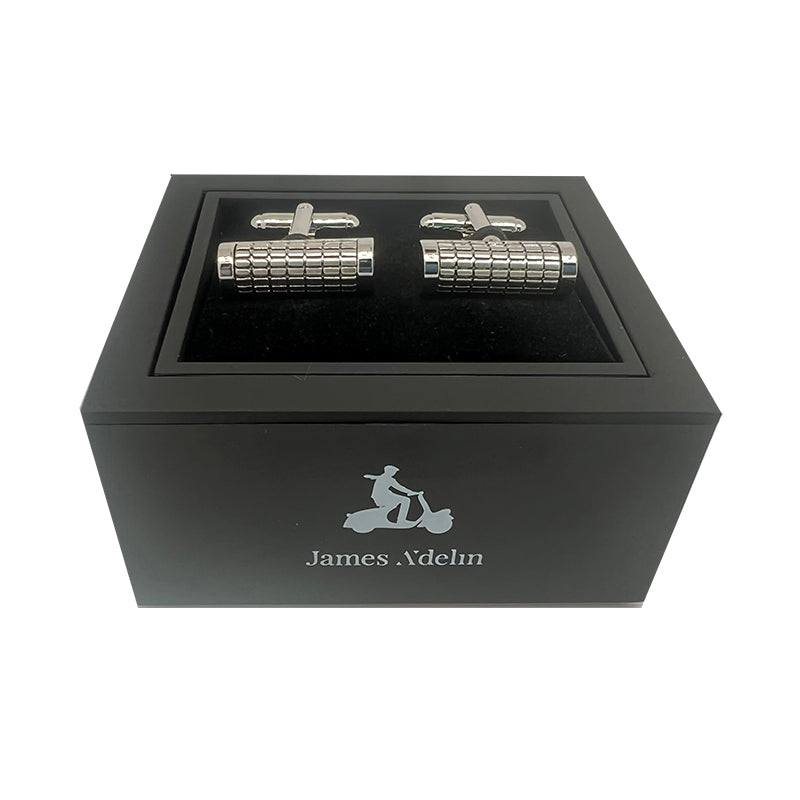 Silver Barrel Ribbed Cuff Links