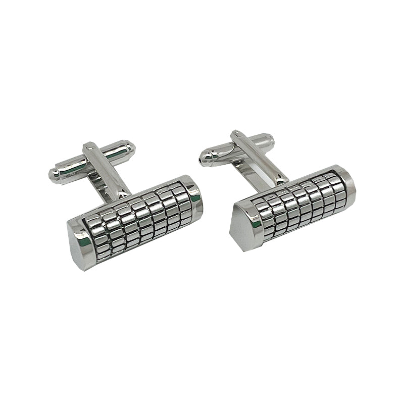 Silver Barrel Ribbed Cuff Links