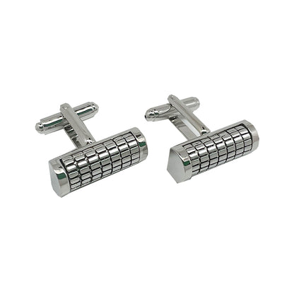 Silver Barrel Ribbed Cuff Links