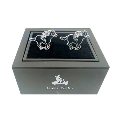 Silver/Black Horse Racing Cuff Links
