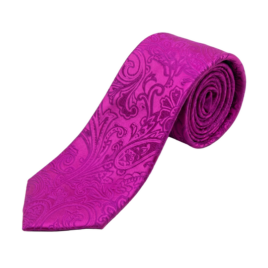 Magenta Pure Silk Paisley Weave Neck Tie