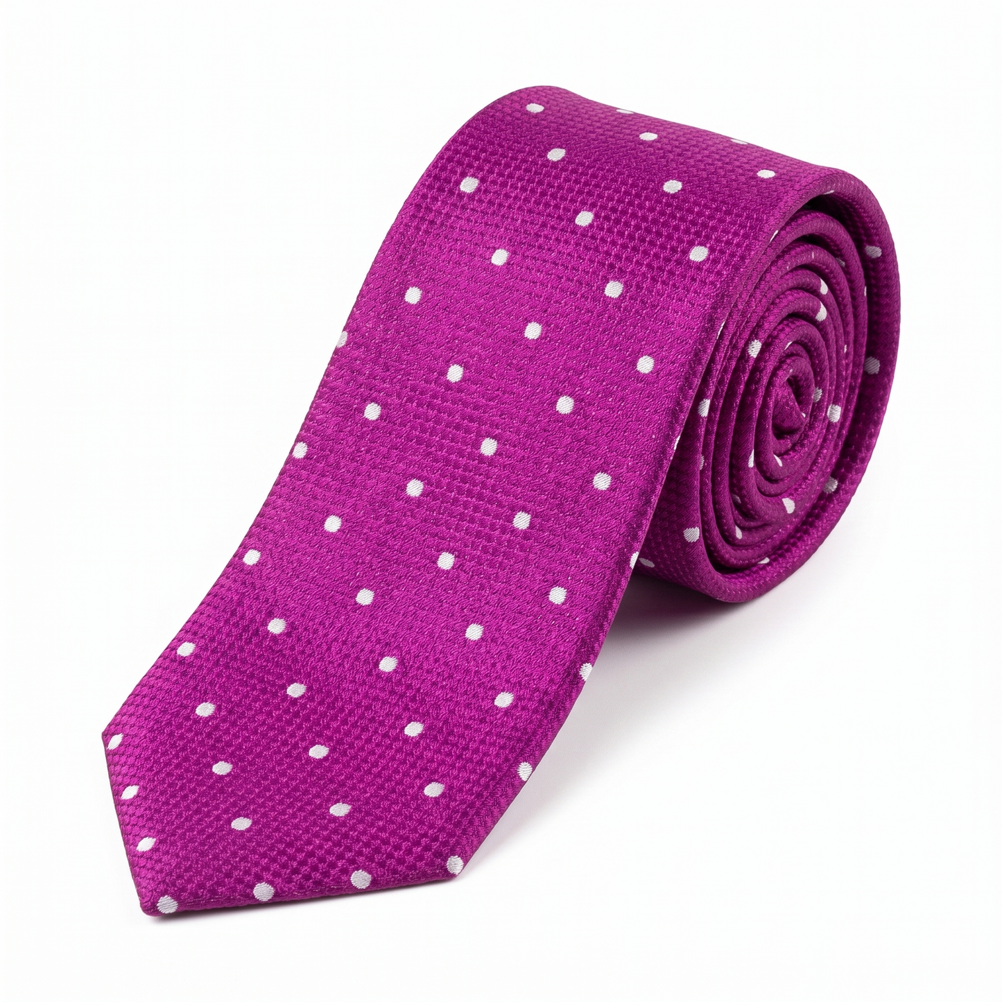 Magenta/White Pure Silk Polka Dot Square Weave Neck Tie