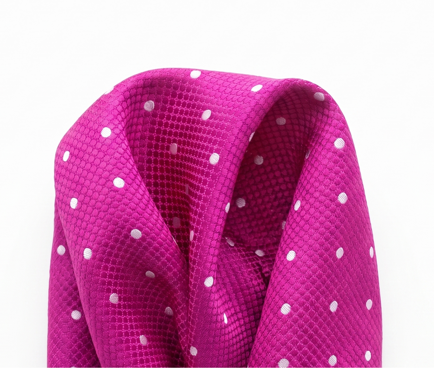 Magenta/White Pure Silk Polka Dot Square Weave Pocket Square