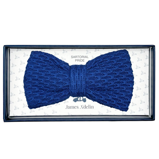 Royal Blue Luxury Mens Italian Textured Cotton Knitted Bow Ties