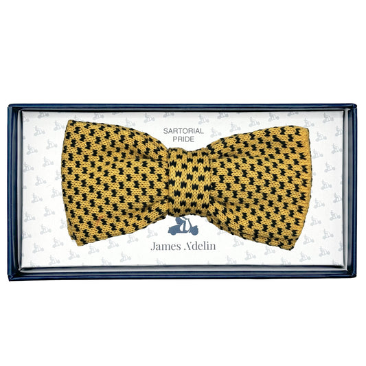 Gold/Black Luxury Mens Italian Mens Italian Birdseye Cotton Knitted Bow Tie