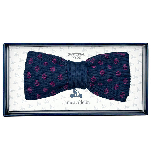 Navy/Magenta Luxury Mens Italian Knitted Cotton Spotted Weave Bow Ties
