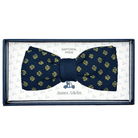 Navy/Gold Luxury Mens Italian Knitted Cotton Spotted Weave Bow Ties
