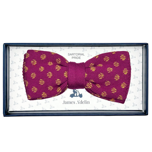 Magenta/Gold Luxury Mens Italian Knitted Cotton Spotted Weave Bow Ties