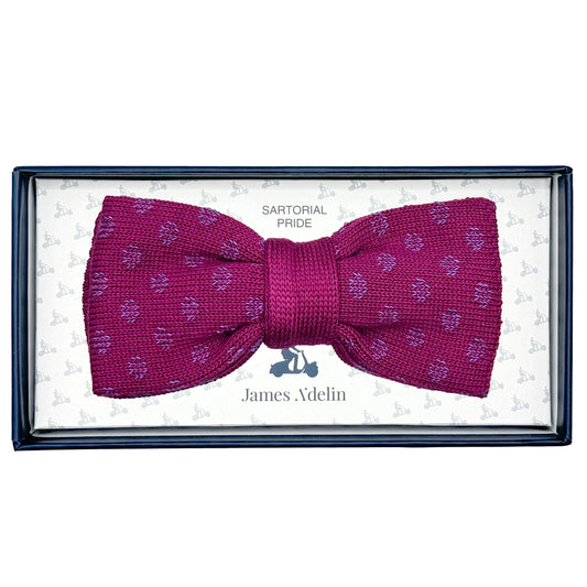 Magenta/Purple Luxury Mens Italian Knitted Cotton Spotted Weave Bow Ties