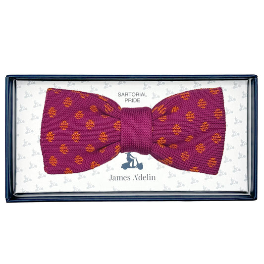 Magenta/Orange Luxury Mens Italian Knitted Cotton Spotted Weave Bow Ties