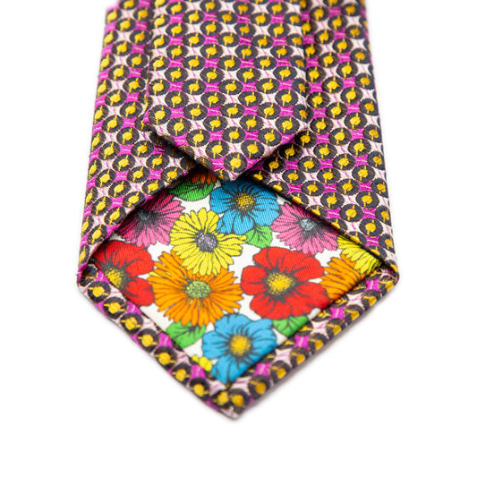 Gold/Magenta Mens Italian Geometric Silk Neck Tie