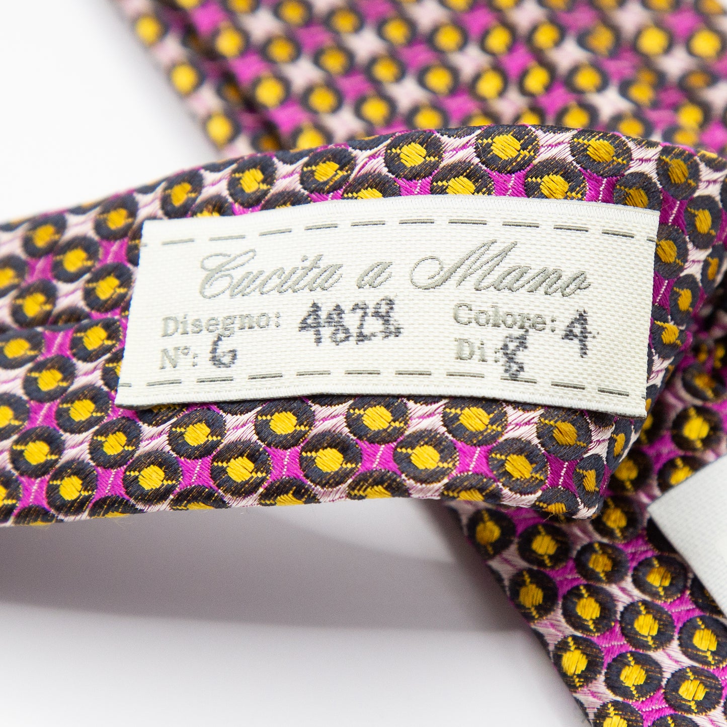 Gold/Magenta Mens Italian Geometric Silk Neck Tie
