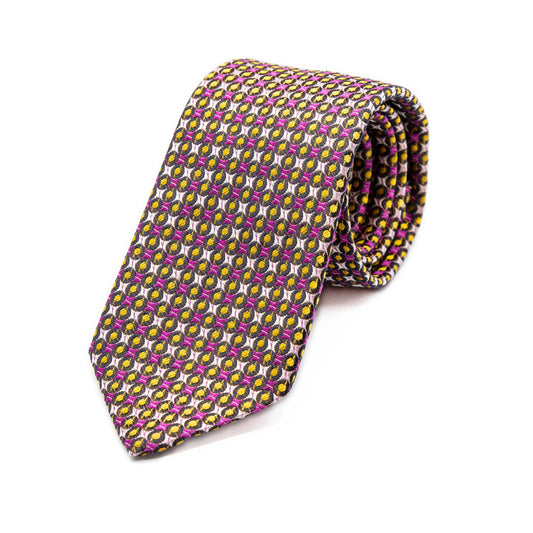 Gold/Magenta Mens Italian Geometric Silk Neck Tie