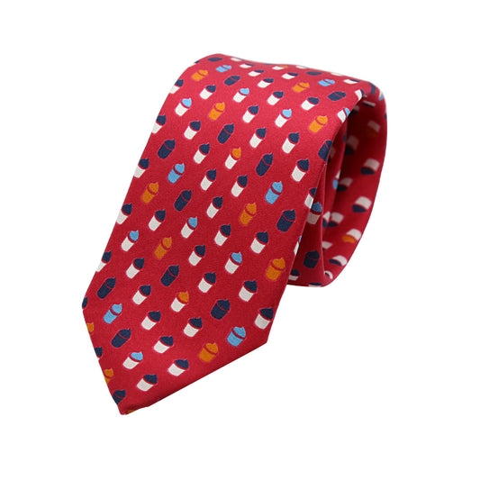 Red Mens Italian Pure Silk Printed Pup Cakes Neck Ties