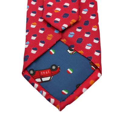 Red Mens Italian Pure Silk Printed Cup Cakes Neck Ties
