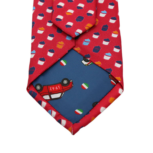 Red Mens Italian Pure Silk Printed Pup Cakes Neck Ties