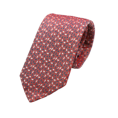 Red Mens Italian Pure Silk Floral Weave Neck Ties