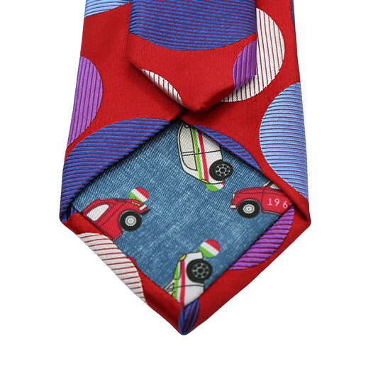 Red Mens Italian Pure Silk Satin Coloured Circles Neck Ties