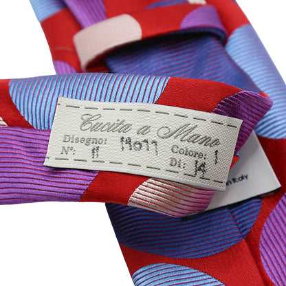 Red Mens Italian Pure Silk Satin Coloured Circles Neck Ties