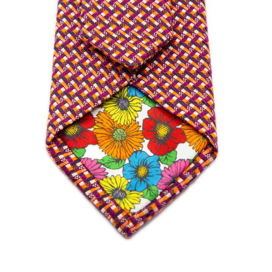 Orange/Purple Italian Geometric Silk Neck Tie