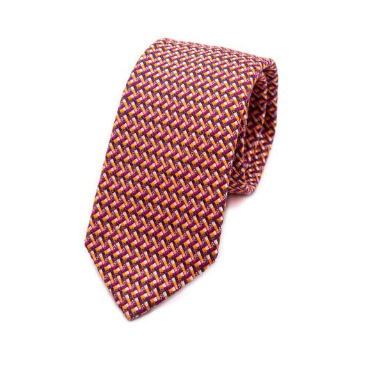 Orange/Purple Italian Geometric Silk Neck Tie