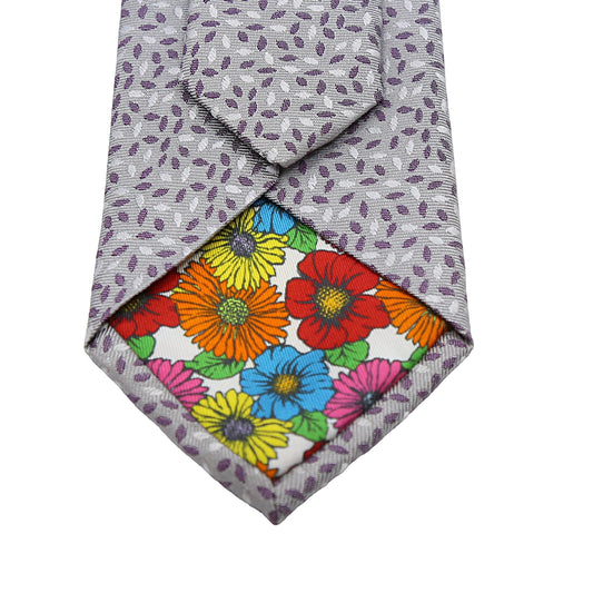Silver Mens Italian Pure Silk Floral Weave Neck Ties