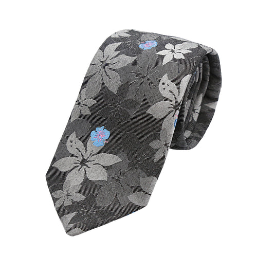 Charcoal Mens Italian Pure Silk Floral Neck Ties