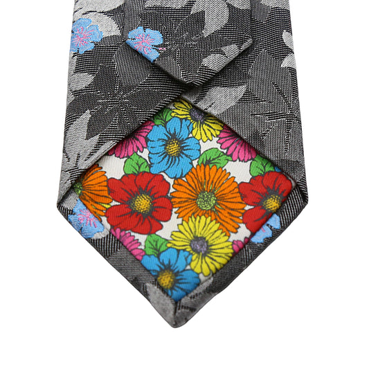 Charcoal Mens Italian Pure Silk Floral Neck Ties