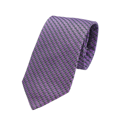 Charcoal/Purple Mens Italian Pure Silk Geometric Neck Ties