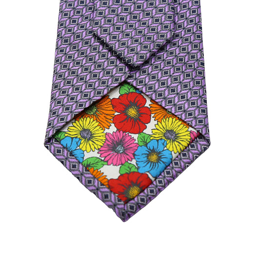 Charcoal/Purple Mens Italian Pure Silk Geometric Neck Ties