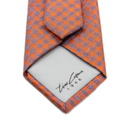 Orange Mens Italian Gingham Check Silk Neck Tie