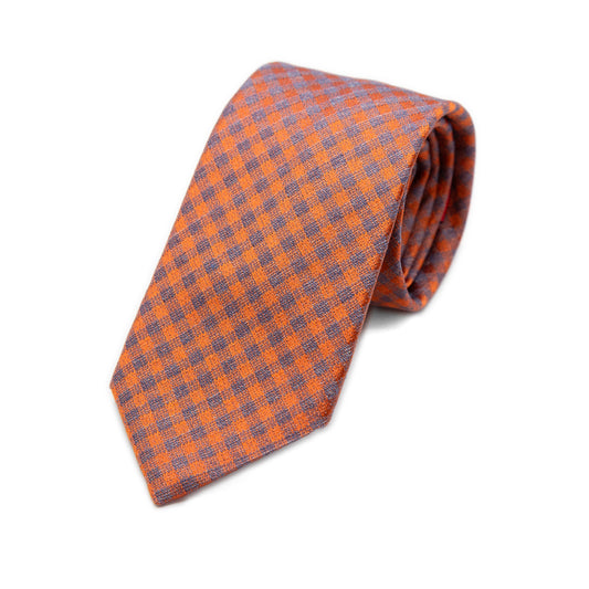 Orange Mens Italian Gingham Check Silk Neck Tie