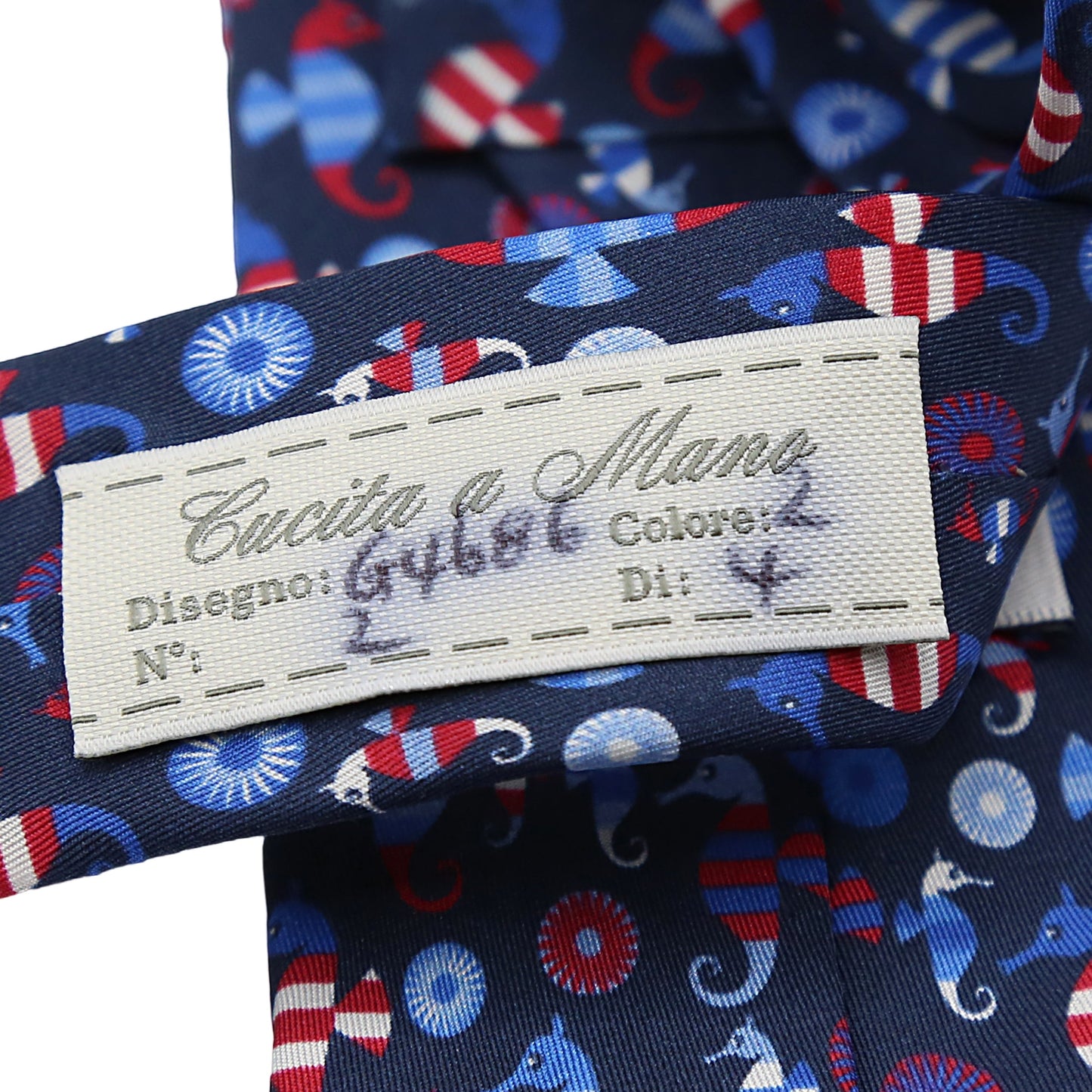 Navy Mens Italian Pure Silk Printed Sea Horses Neck Ties