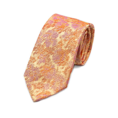 Orange/Gold Mens Italian Floral Silk Neck Tie