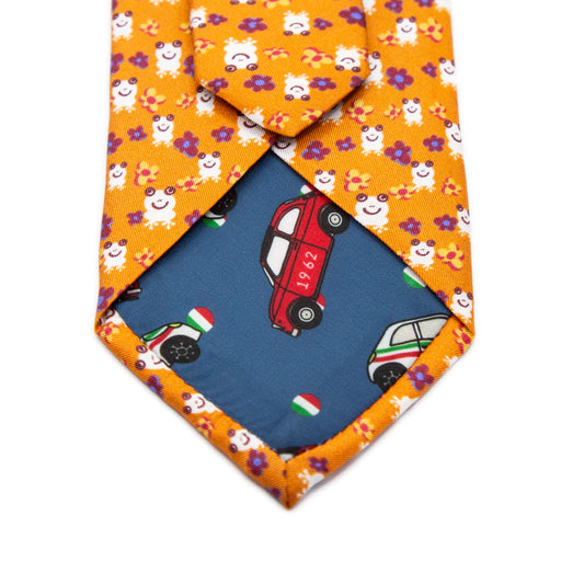 Orange Mens Italian Printed Silk Neck Tie