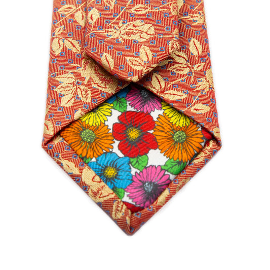 Orange/Gold Mens Italian Floral Silk Neck Tie
