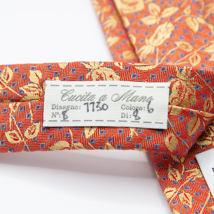 Orange/Gold Mens Italian Floral Silk Neck Tie