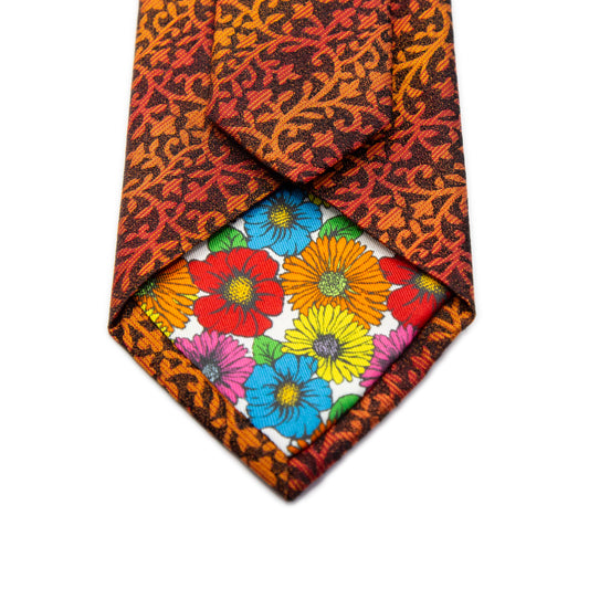 Burnt Orange Italian Floral Silk Neck Tie