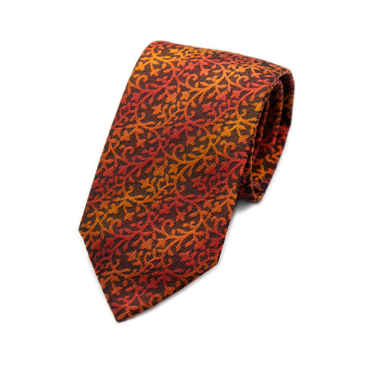 Burnt Orange Italian Floral Silk Neck Tie